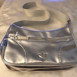 Adidas Originals Classic Faux Leather Shoulder Bag Silver Metallic NWT